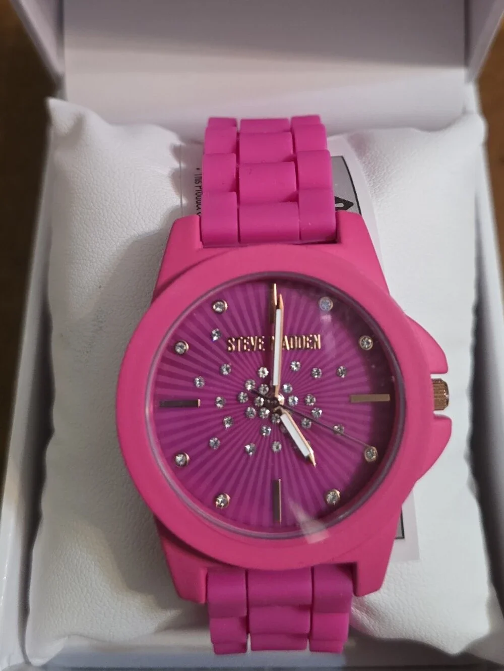 Steve Madden Hot Pink Crystal Accent Women's Watch